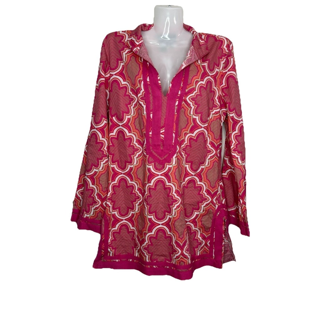 DANA BUCHMAN HOT PINK RETRO TUNIC BLOUSE WOMENS SIZE SMALL